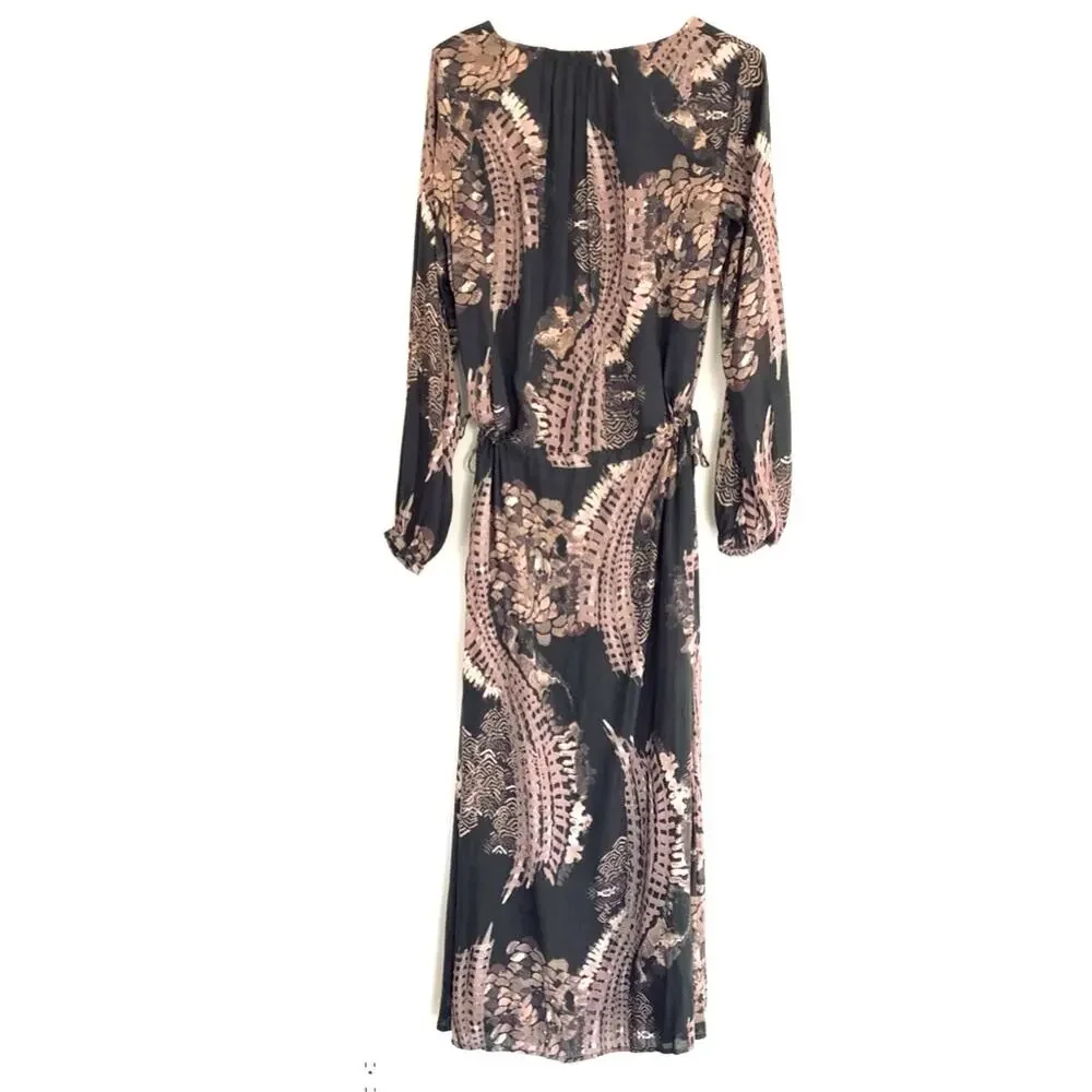 FREE PEOPLE Womens Long Sleeve Plunge Neckline Double Slit Maxi Dress Size XS